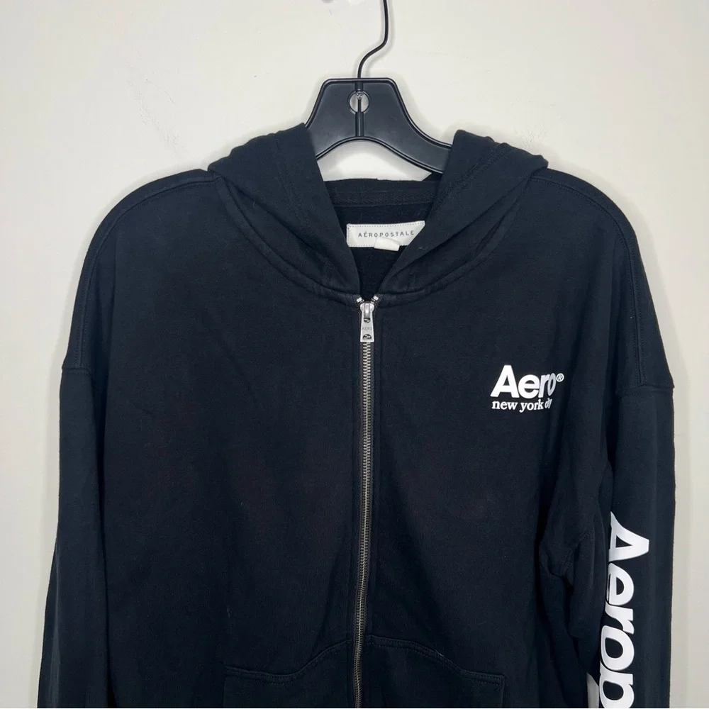 AEROPOSTALE Mens Black Full Zip Sweater Hoodie Size Small